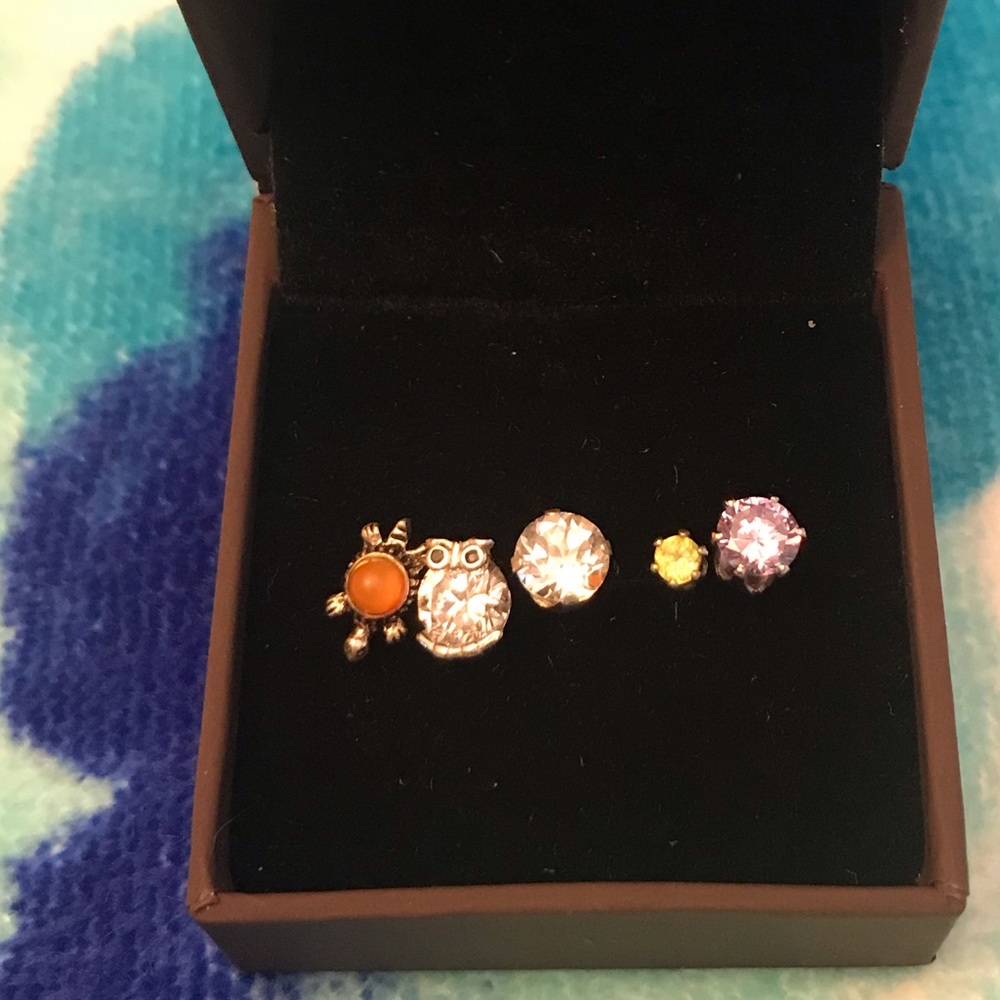 Lot of earrings, turtle, owl, CZ posts.